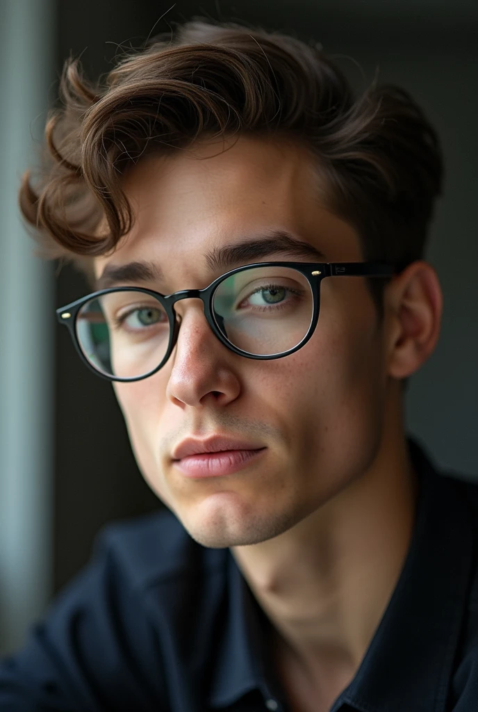 I want a photo of an educated young man, only the part of the face with glasses