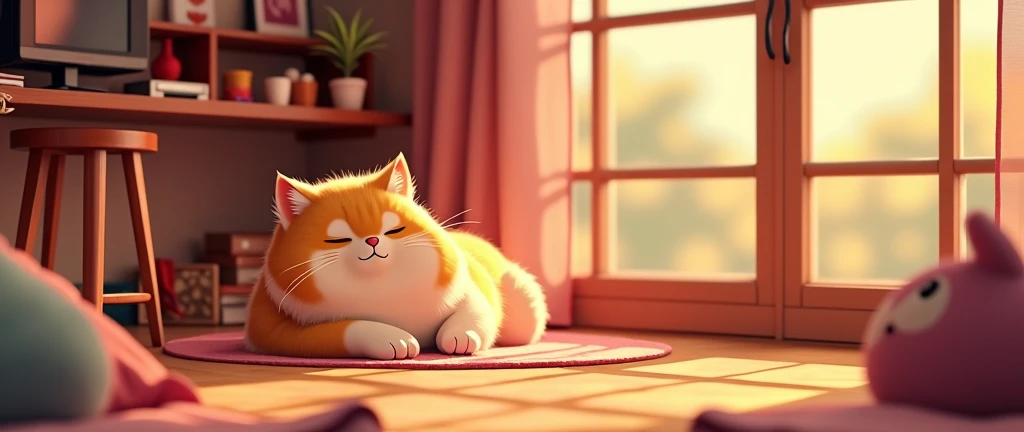 Cat, Cozy Anime,Lofi ,Ultrawide ,Ghibli vibes ,Wide view,Red Color Tones