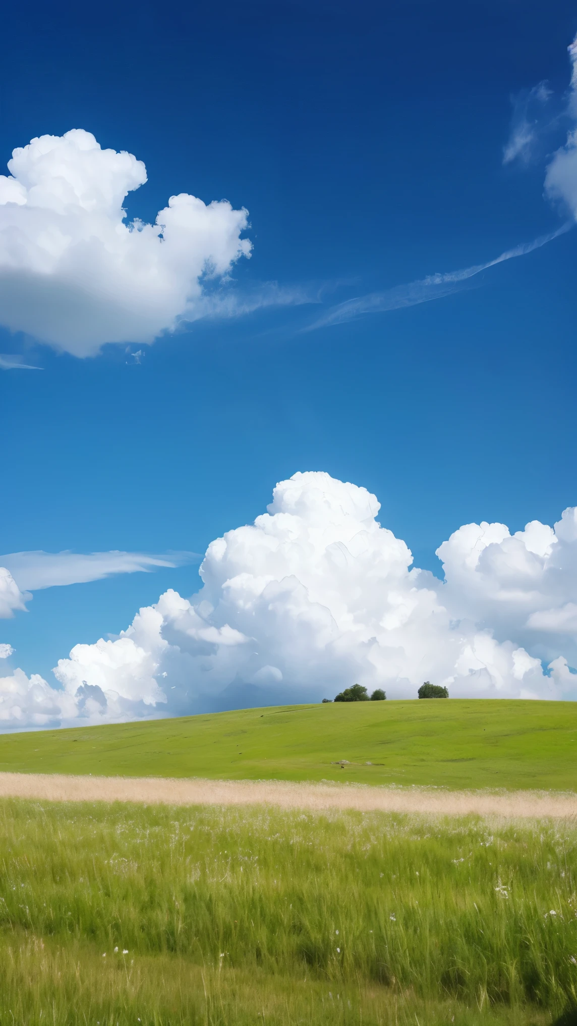 Blue sky、White cloud、、Real、mystery、(grassland'、8k、photograph、high resolution、fantasy