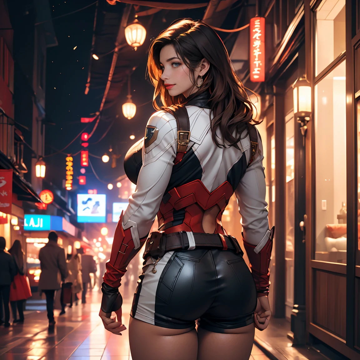 ((NSFW:-0.95)), (((nipple:-0.9))), ((Acutance:0.85, back lighting)), (from below) . A (KAWAII girl:1.2) is quarter squatting in the city, with white lingerie and Red highheels. The background is the downtown area at (Twilight:1.4), (((Red-dyed clouds above hed:1.2))), { Skyscrapers Shining in the setting sun | (many colorful Lights:1.2) | (lens flare) | Burning | heyz | luminous Particles | Mystic sight } . (Masterpiece:1.2) of professional Analog photo with Hasselblad open aperture, (((UltraRealistic and photorealistic with touch of rawness:1.37))), physically-based 3D rendering with ultra-detailed. { This character has Overflowing Gigantic Cleavage and (visible sideboob and underboob:1.2) | Oiled ivory skin | Detailed open crotch | A Number of girls watching her } .