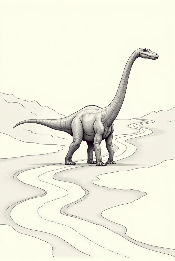 Dinosaur with patway drawing line art