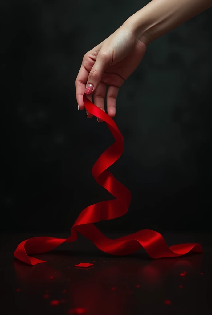 A dark red long ribbon slipping out of hand