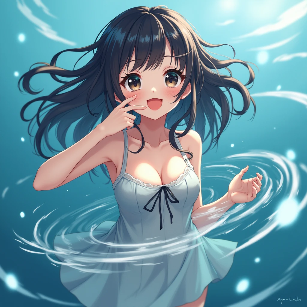 1 female,black hair,(()),(((blue shiny skirt)))((Sexy black micro bikini))(((blush、open mouth smile)),(((Yuki Mikan))),(((portrait))),crowd,(((white see-through tank top)))(baby girl bo(((small breasts)))sexy pose,(tentacle)