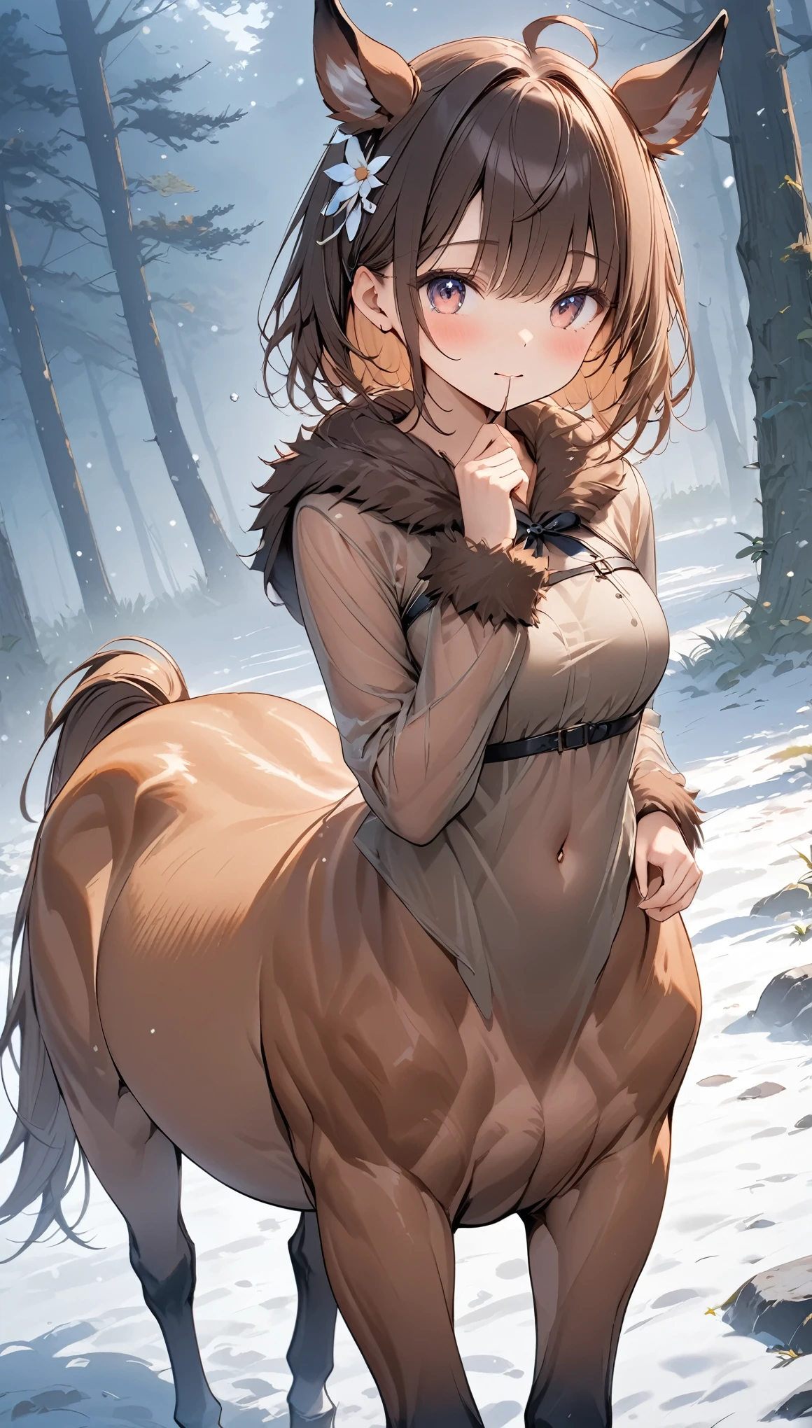 Highest quality、Highest quality、Ultra-detailed、(masterpiece:1.2),Very absurd、4K,8k,RPG world、((Centaur))、Cool illustrations、In the misty fog、Centaurの***、Brown fur outfit、Looking at this