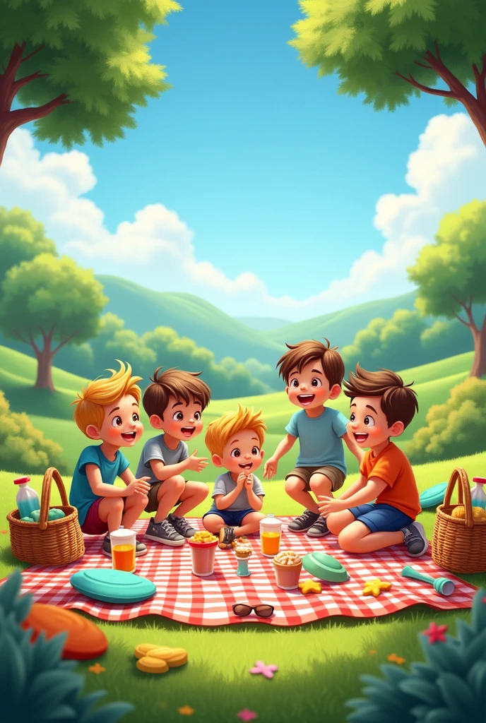 Five ,boys doing picnic photo a