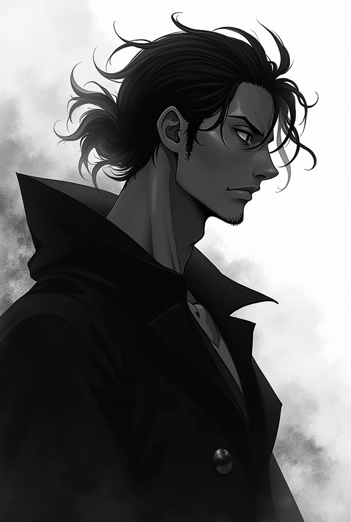 one piece corsair, black and white, ((QUALITY IMAGE)), male character, perfil, abstrato, beautiful, reflexivo