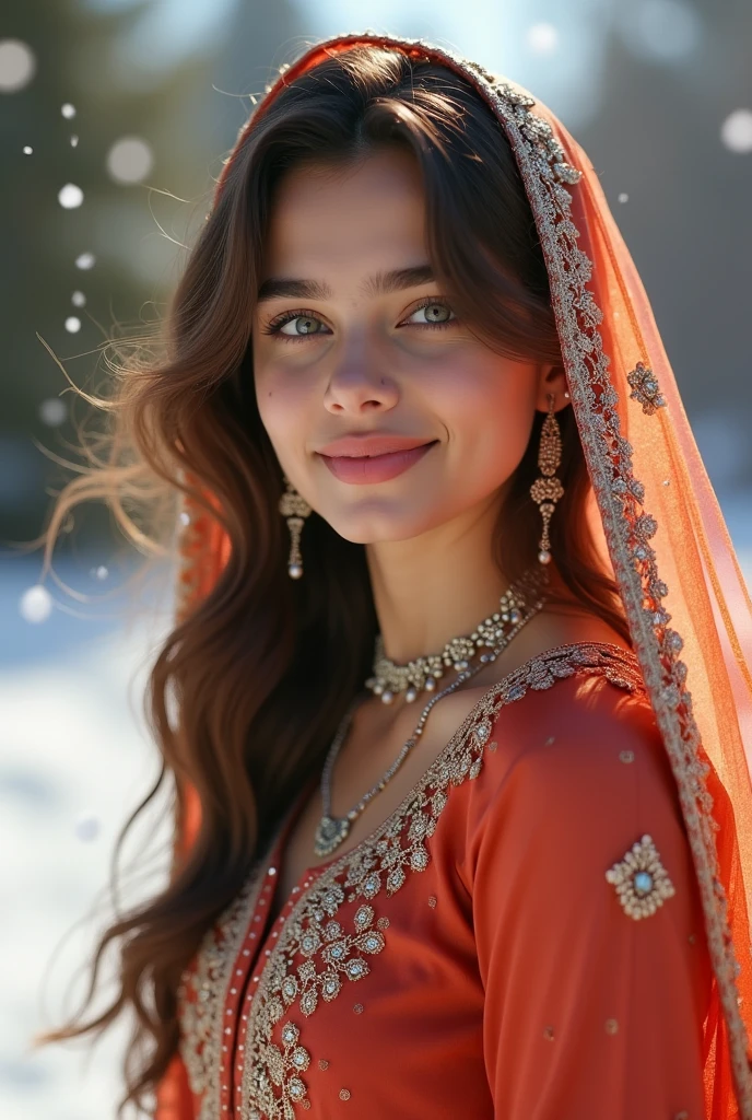 Prompt, realistic influencer
lovely cute young attractive teenage girl, 1, fair face, dimpal,cinematic,mole on cheek, little mouth,cute, blue eyes, necklace, earrine,dimpal,an Instagram model, dupatta on the Head,hot,long brown_hair, colorful hair, winter, dacing, wear salwar kameez, Pakistani