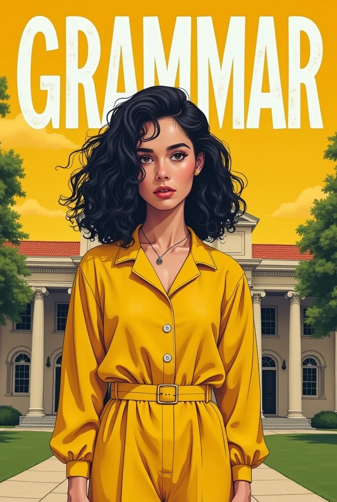 Grammar school cover with dark curly haired white girl in all yellow,  the word grammar in large