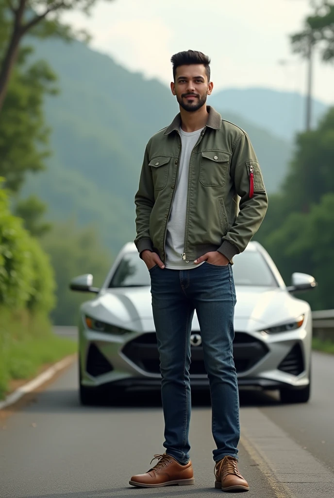 A nepali 2 handsome boy at road standing with car