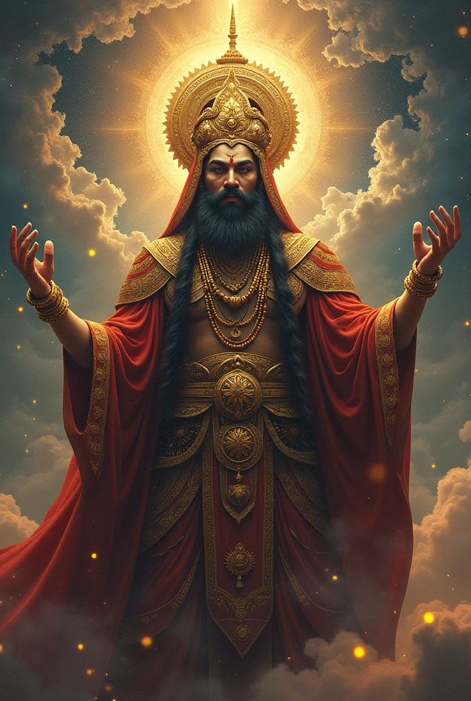 Yamaraj’s Response**: Yamaraj, with a calm and authoritative demeanor, explaining his role in the cosmic order.