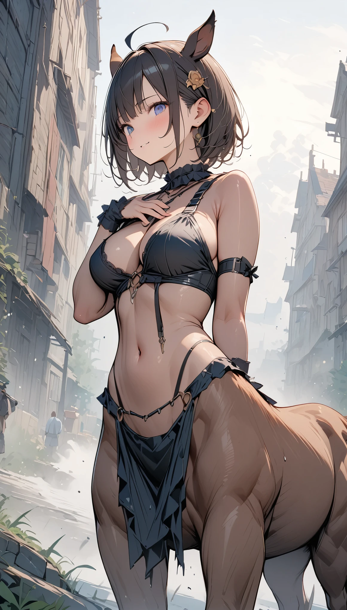 Highest quality、Highest quality、Ultra-detailed、(masterpiece:1.2),Very absurd、4K,8k,RPG world、((Centaur))、Cool illustrations、In the misty fog、Centaurの***、Brown fur outfit、Looking at this