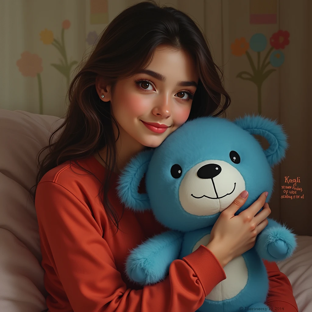 a woman in a red shirt holding a blue stuffed animal, lei min, leslie zhang, janice sung, feng zhu |, lilo and stitch, duy beni serial, jia ruan, xiaofan zhang, streaming on twitch, qifeng lin, sandra chevier, song nan li, gemma chen, tyler edlin and natasha tan, chengyou liu