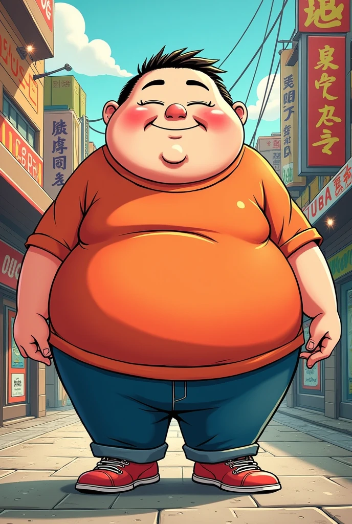 naked obese man runnin on croud streets