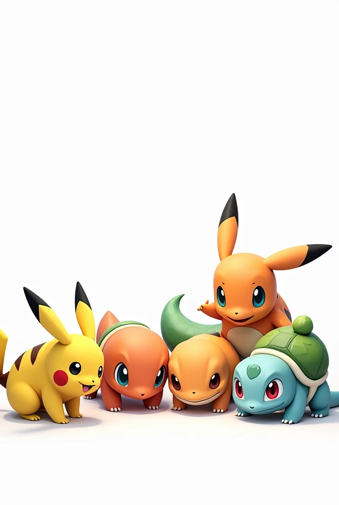 Pokemons looking at the ground white background