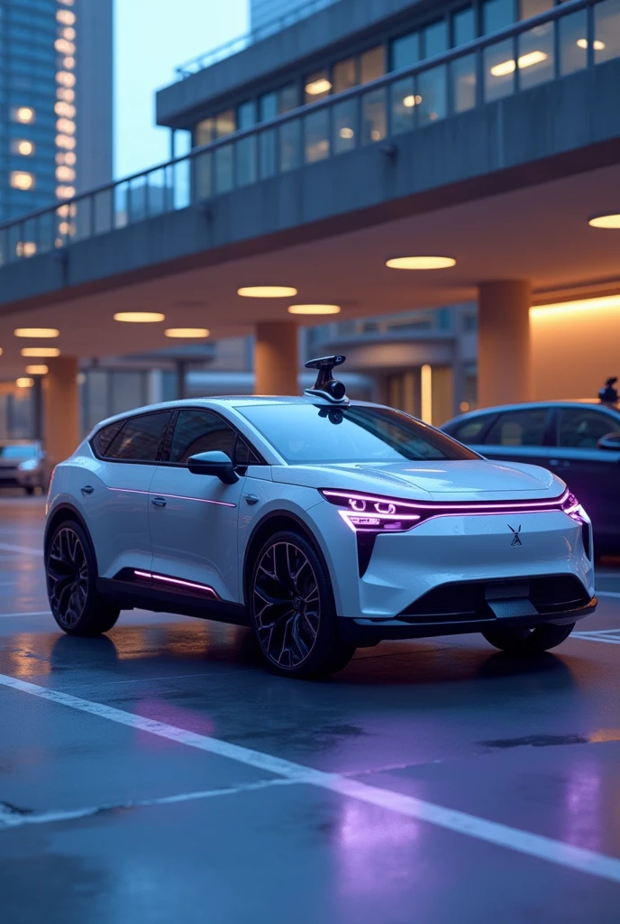 Make a autonomous car with slightly purple and blue lighting simple but cool nmy