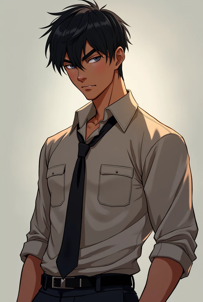 boy in student uniform,muscular and slim ,nalgon,super short black hair,thick eyebrows and sexy tan
