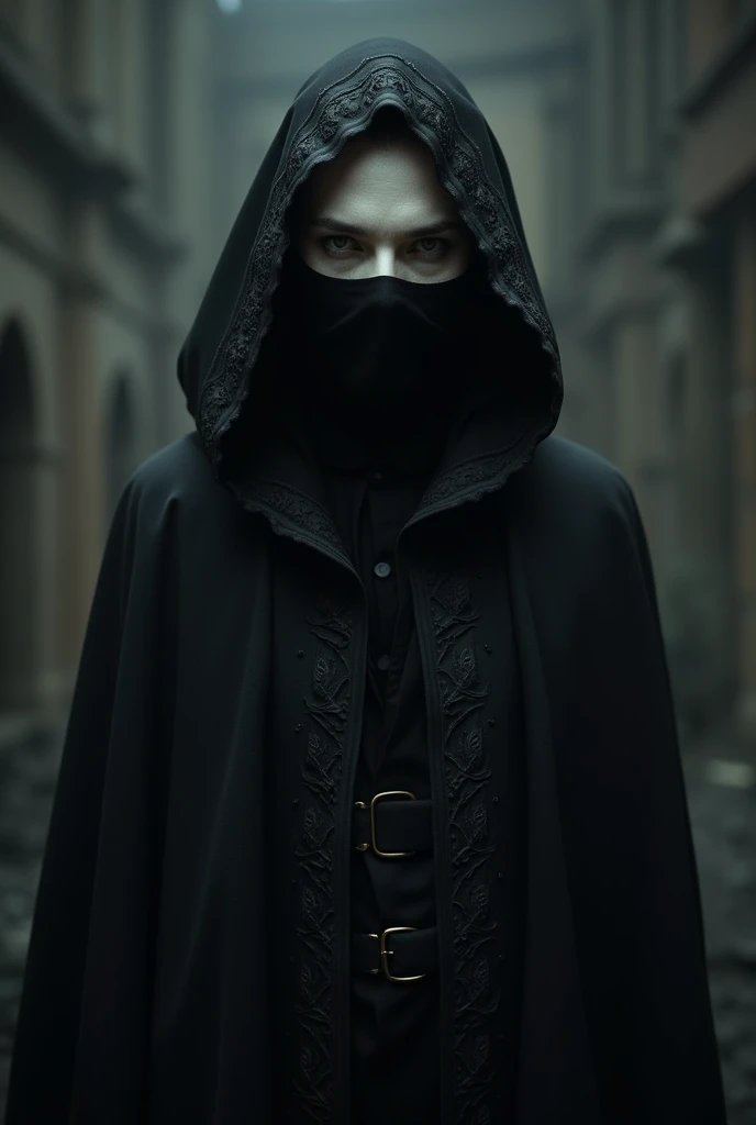 Vampire wearing mask black designing cloth