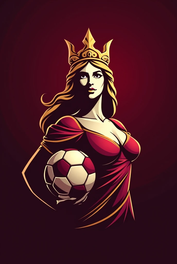 Football team logo in burgundy with gold with a Goddess called Diosas Sport club and a soccer ball