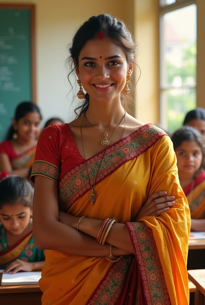 Young teacher wearing saree
