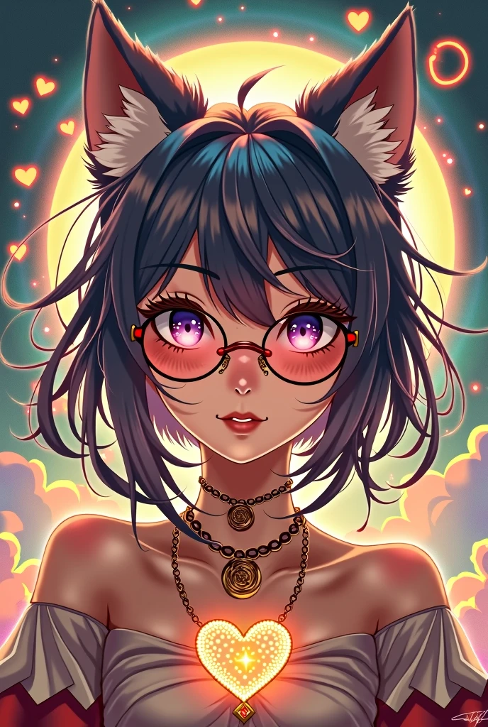 God of Fortune Wolf hair and glasses girl Heart symbol Kiss mark Lot