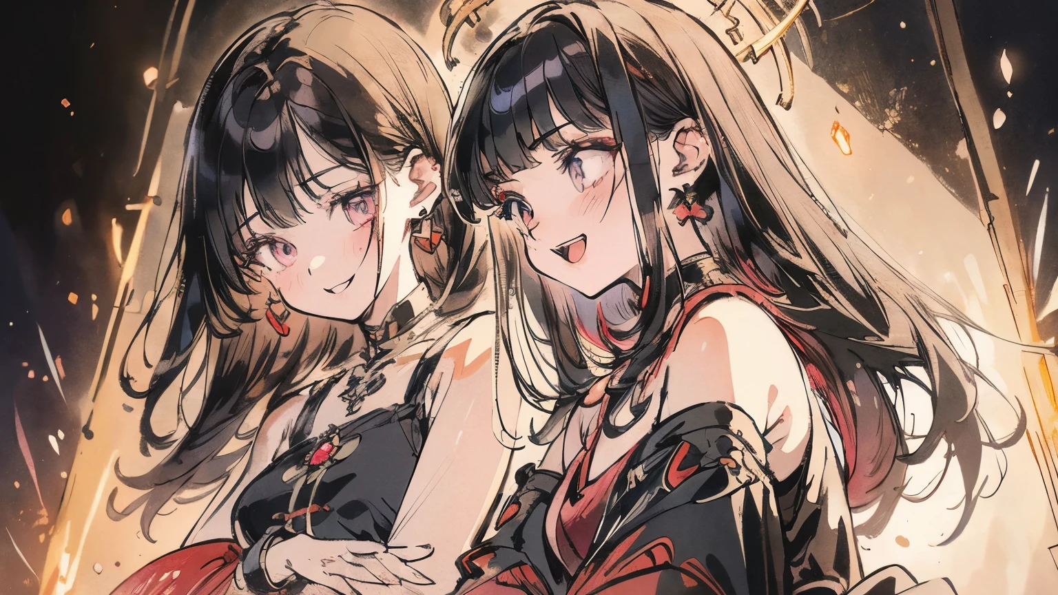 ((masterpiece)), Highest quality, (8k, Highest quality, masterpiece: 1.2), Very detailed, A woman singing in the Great Sanctuary、Black Hair、Long Hair、Dark purple blouse shirt(Short sleeve)、bracelet、Pink Lips、Big eyes、Double eyelids、Beauty、Beautiful Eyes、singer、stage、Spot Light、Gorgeous lighting、Sad expression、Highest quality、最高masterpiece、Extremely detailed、Composition above the knees、Front angle、Singing with wide open mouth、smile、cool、Front composition、Age 25、Beautiful light、White lighting、Dazzling Light、Iridescent background、Guitar playing