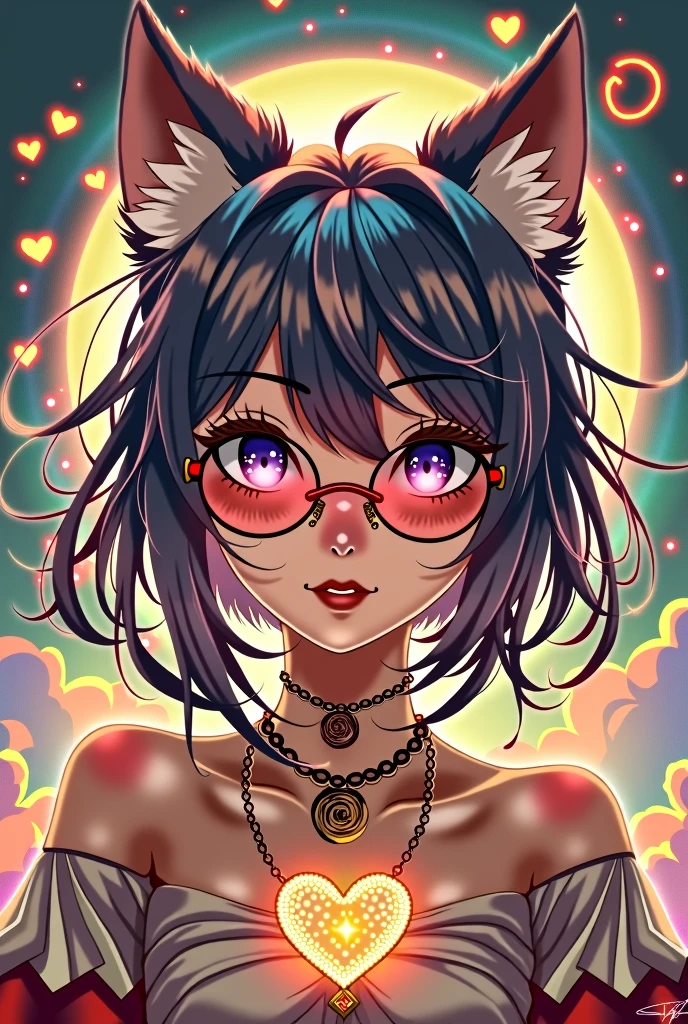 God of Fortune　Wolf hair and glasses girl　Heart symbol　Kiss mark　Lot