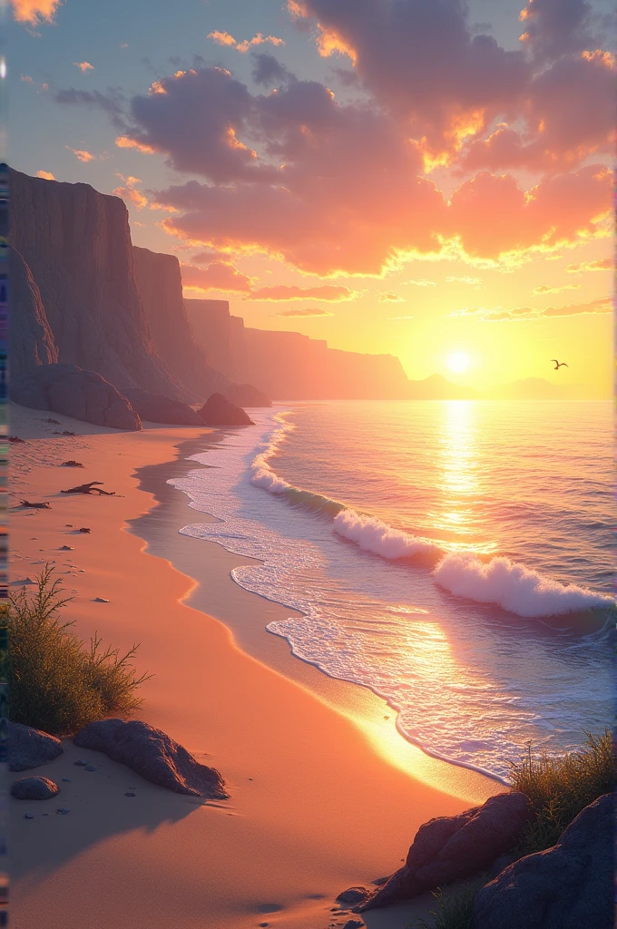 Landscape of beach while sun set

