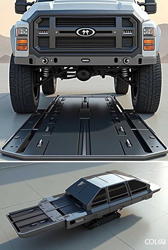 Give me an image of automatic sliding oil catch pan ideas in automotive that can slide up and down, and slide side by side