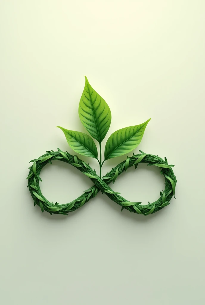 create an infinity ∞ logo with 3 leaves with the stem and make it realistic (the leaves should on the center of the ∞)