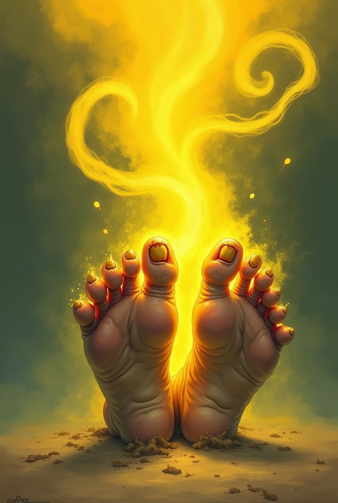 stinky feet with yellow steam