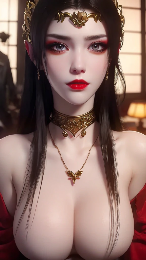 1 girl, NSFW, , long hair, sharp eye makeup, red lips.