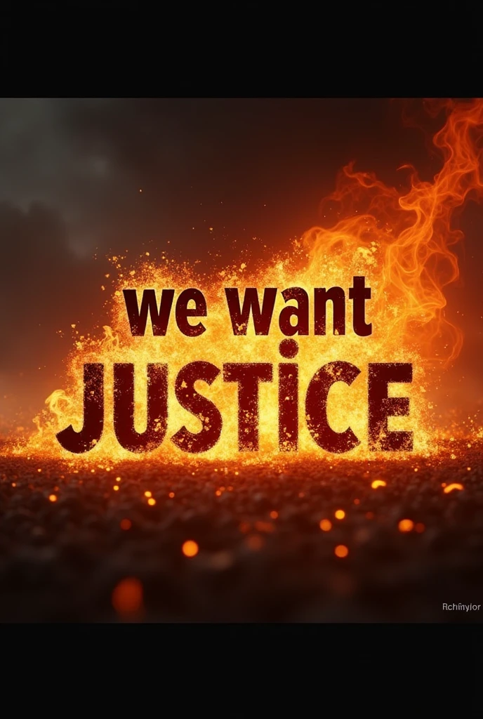 Generate an image where "We Want Justice"  appears or surrounded with fire. Give some more images