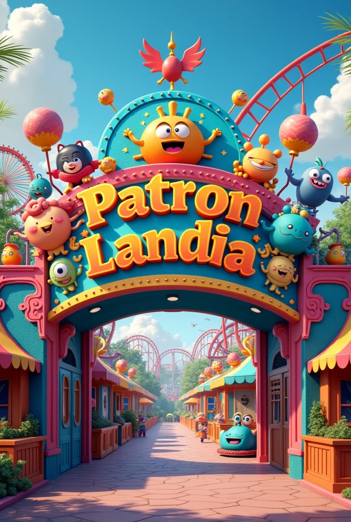 Amusement park sign that says Patron Landia