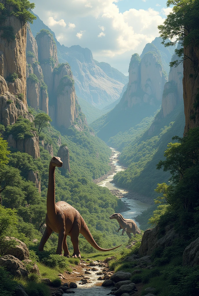 The landscape of ancient earth with dinosaurs