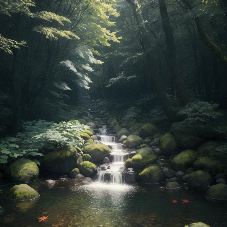 ((Highest quality,8k，Absurd Resolution，16K, masterpiece: 1.3))Best illustrations， Best Shadow, forest theme with Natural elements. 美しく神秘的なforest、背の高いwood々, Quiet Stream, 繊細なleafとホタルのきらめく粒子効果に囲まれています.,, (Natural elements), (Clear Stream), (leaf), (branch), ( Firefly),  (delicate leaf), (Shine), (Particle Effects). , Isometric 3D, Octane Rendering, Ray Tracing, Very detailed，(masterpiece, Highest quality, 8k, Sharp focus, Depth of written border, Best Shadow, Perfect light, High resolution, movie-like texture, ultra-Familiar , Familiar), unmanned，Anime Style,Soft look，Mystical Theme, Primary forest, wilderness, 緑豊かなforest, wood，Amazon， forest, Movie-like scene，Lighting like a pro，Light and shadow contrast，Compose like a pro，Dynamic Angle，Originality elements，creative，One and only，8K Ultra HD, HDR，Unique Design，One and only，A magnificent composition，One Scene，Anime Style，Studio Lighting，Ultra Wide Angle，Original elements，Detailed texture，Full body description，Dynamic Angles，Iconic，Dynamic Lighting，Professional Color Grading，original，Extreme detail，Glow effect