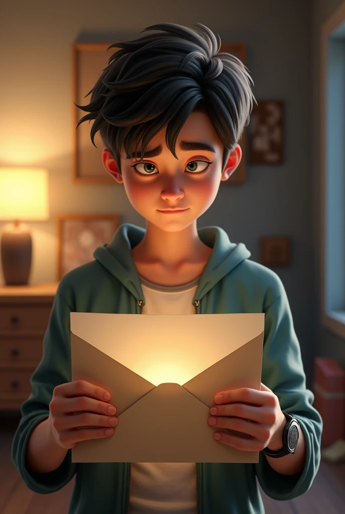I need an image of a age boy receiving a very important letter that is realistic.
