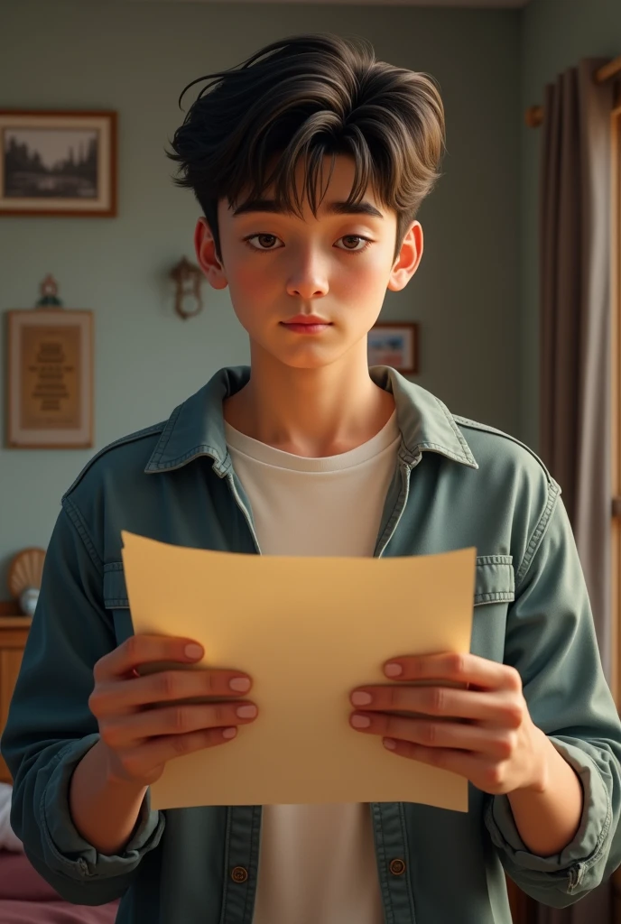 I need the image of a age man receiving a very important letter that is realistic and that comes out with his eyes looking at the letter.