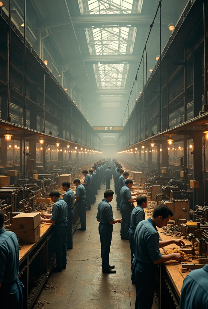 represents mass manufacturing 1918 in an industrial way