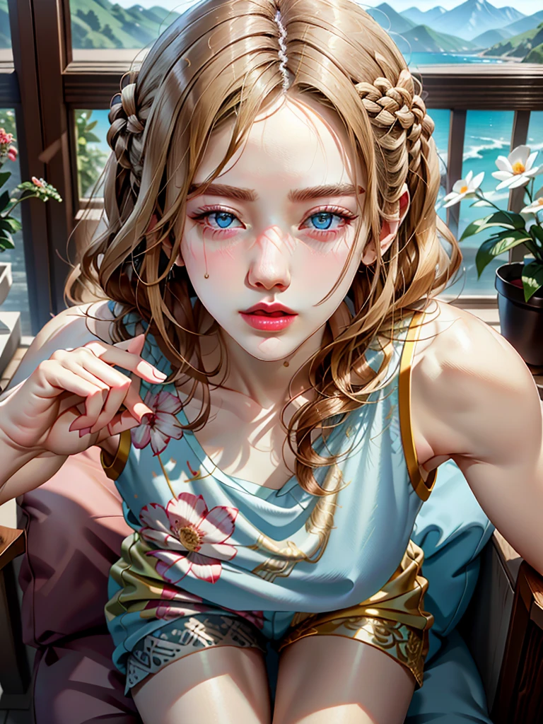 :: body tall girl,masterpiece high-detailed, 8K, hyperrealistic & hips slim, girl age detailed hyperrealistic
face beautiful girl, face cute slim teenl, ultra high-detailed,realisticed,
white aura complexion body detailed
provocative face and gesture,
Wear Random tank top and pajamas shorts ,
Hair tie blond:: ,
on background(ultra-realistic)(illustration),(high resolution 8K)(extremely detailed)(high best illustration),
eyes bright sky blue high-detailed,(Ultra-high quality detailed realistic masterpiece:0.7)