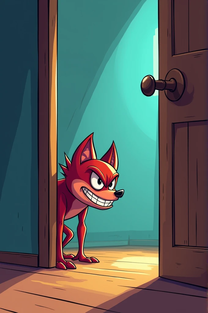 cartoon character waiting to kill at the corner of the door png
