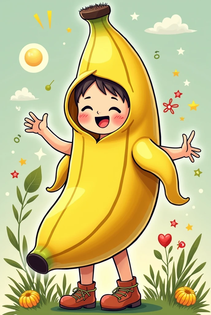 Illustration style wearing a banana costume
