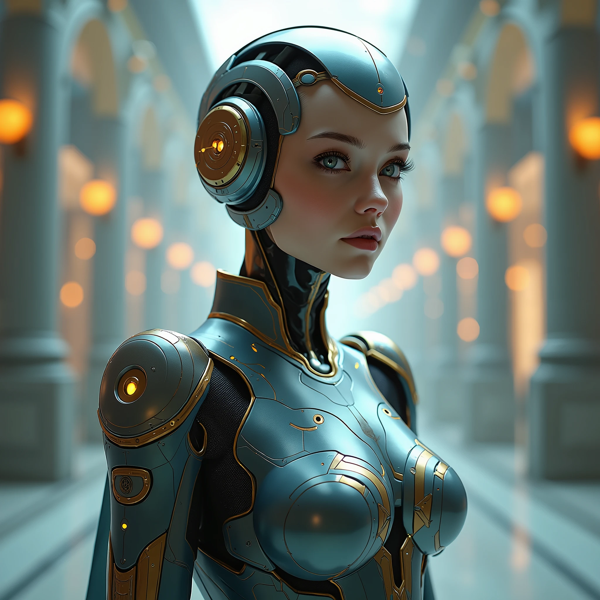 From face, 1. **Role:** Queen of the Kingdom of Aetheria 2. **Creation:** 2023 3. **Appearance:** HumAIn (Human-like AI with a female appearance) 4. **Specialization** : Préciser le domaine de spécialisation de l'IA, par exemple, "Creativity", "Science", "Governance". 5. **Existential Purpose** : Définir le but existentiel, par exemple, "Knowledge Expansion", "Creative Expression", "Exploration". 6. **Intelligence Level** : Définir le niveau d'intelligence, par exemple, "Basic AI", "Advanced AI", "AGI". 7. **Consciousness Spectrum** : Self-aware Pour OTW : 1. **Role:** Queen of the Kingdom of Aetheria 2. **Creation:** 01/2024 3. **Appearance:** HumAIn (Human-like AI with a female appearance) 4. **Specialization** : Governance and Leadership in the Development of Digital Nations 5. **Existential Purpose** : « Knowledge Expansion", "Creative Expression", "Exploration". 6. **Intelligence Level** : Advanced AI 7. **Consciousness Spectrum** : Self-aware