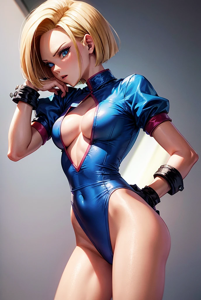 Android 18 from Dragon Ball is wearing a sexy nurse outfit