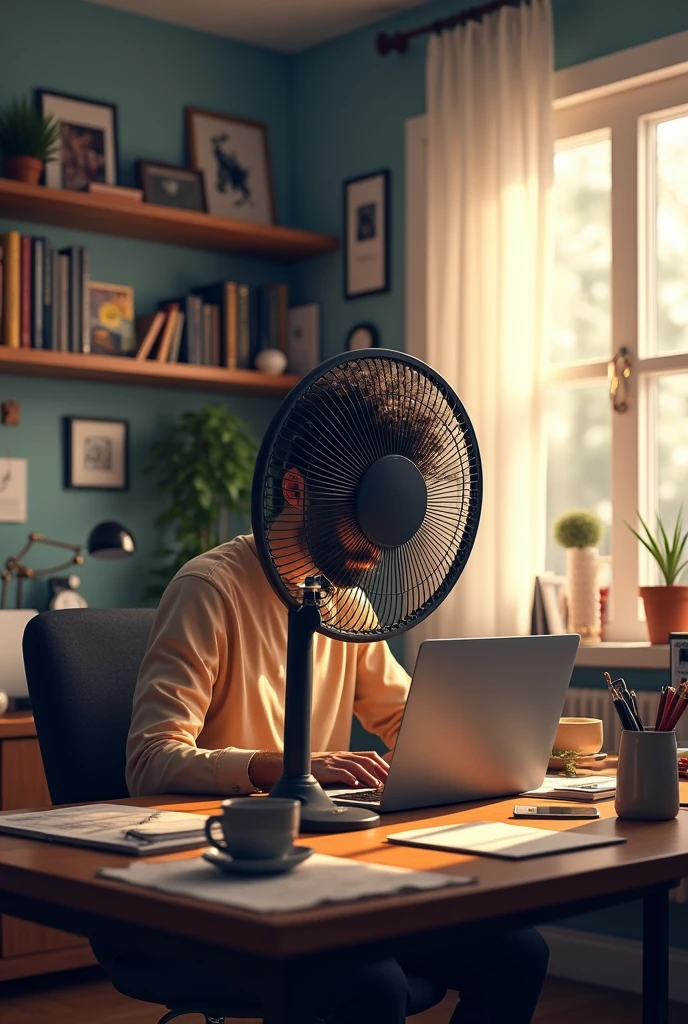 Fan man doing work from home