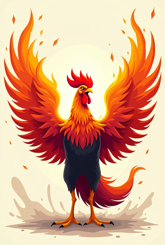 A vector art of a flaming roster spreading its wings