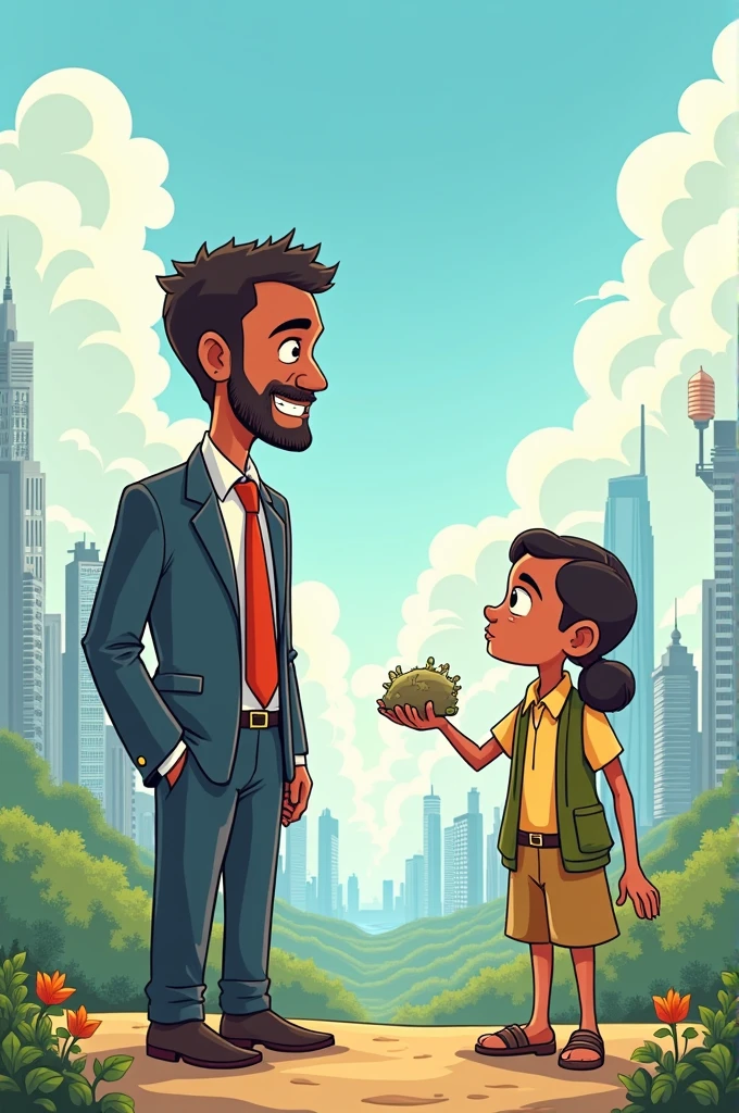 Create a cartoon that shows the idea of the relationship between advanced and developing countries.