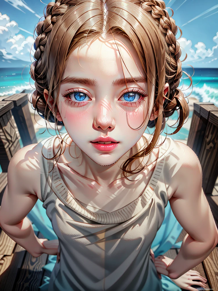 :: body tall girl,masterpiece high-detailed, 8K, hyperrealistic &  hips slim, girl age  detailed hyperrealistic
face beautiful teen girl, face cute slim teen girl, ultra high-detailed,realisticed,
white aura complexion body detailed
provocative face and gesture,
Wear Random tank top and pajamas shorts ,
Hair tie blond:: , 
on background(ultra-realistic)(illustration),(high resolution 8K)(extremely detailed)(high best illustration),full body short,
eyes bright sky blue high-detailed,(Ultra-high quality detailed realistic masterpiece:0.3) 
