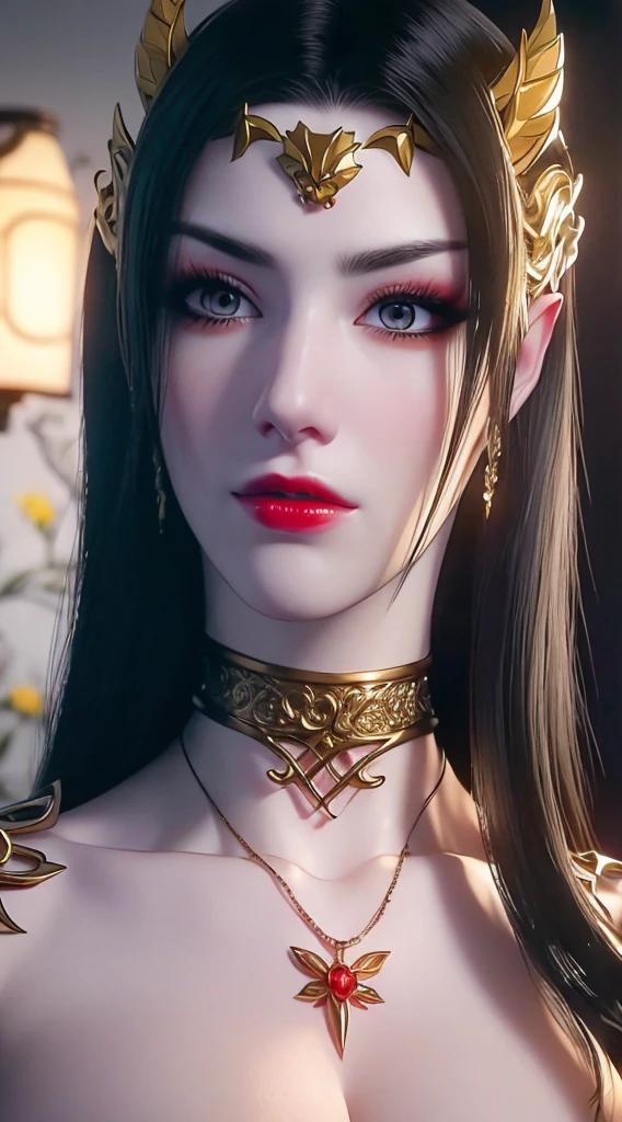 1 girl, ((8k, RAW photo, best quality, masterpiece:1.2)) Big: 1.3, pretty face, looking at viewer, thick thight, red lips, Ultra realistic, extreamly detailed, Very detailed body, Huge Breast, huge , detailed face, Hyper realistic, Beautiful Face, Beautiful Detail Eyes, Beautiful Skin, Attractive, Ultra High Resolution, High Definition, Detailed Face, best quality, extremely detailed, pink areola, necklace, earing, solo, dynamic lighting, cowboy shot, naughty face, Super fine face and eyes，long hair， big boob，Expose cleavage, Expose Boobs, lightning, hyper-realistic graphics, most realistic graphics, 1 girl, alone, solo, Extremely sharp, surreal image, sharp eye makeup, meticulous makeup eyelashes, red lips, full body shot, inside the room, NSFW, Naked.