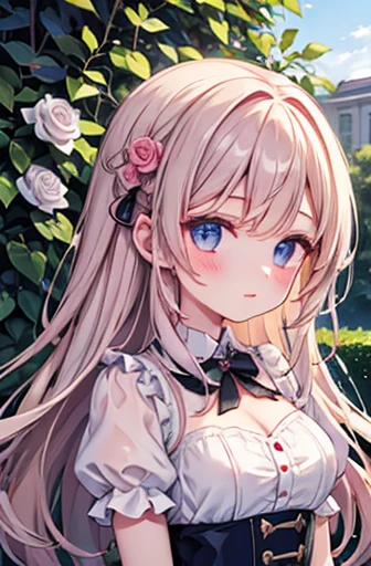 Beautiful girl in the rose garden