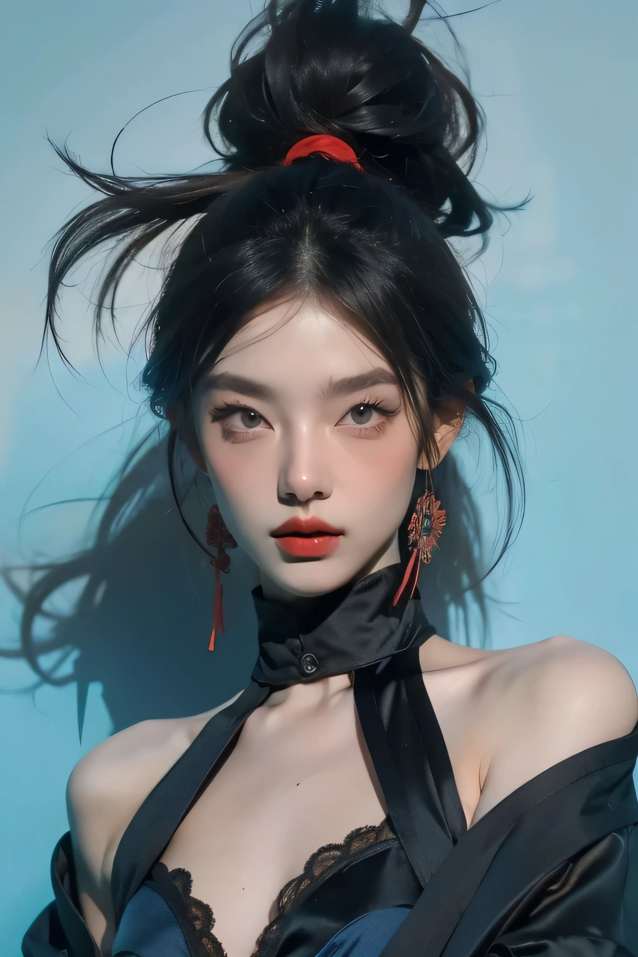 Vibrant and avant-garde white ninja fashion、White and smoky blue as the base、Immersed in abstract colors、Abysmal、intellectual、NUDE